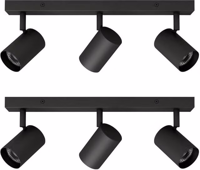 First Choice Lighting Eden Set of 2 Black Metal 3 Light Adjustable Dimmable Spotlight Bars for Bathroom, Kitchen or Hallway