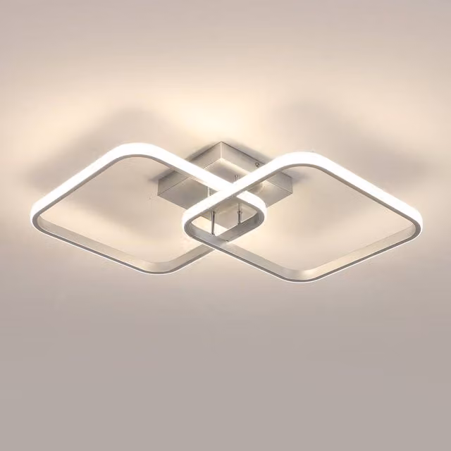 Pheashine Silver Interlocking Double Square LED Ceiling Light, 42W, 4500K, W/D/H: 59 x 29 x 10 cm