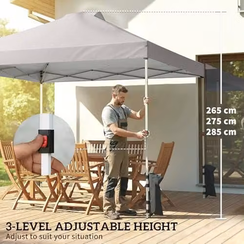 Outsunny Grey Pop Up Gazebo with 3 Sidewalls and UPF 50+ Protection, W: 300 cm, D: 300 cm, H: 285 cm – 5