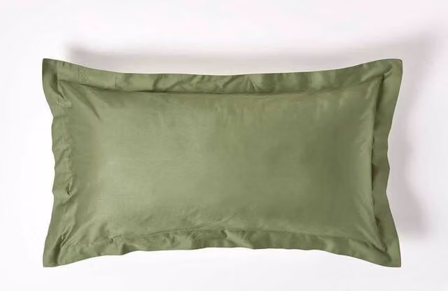Homescapes Green Mako Sateen Combed Cotton Oxford Pillowcase, 400 TC