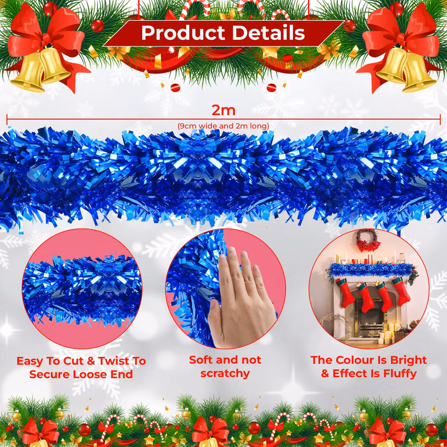 Neel Blue Shiny Metallic Chunky Tinsel Garland for Christmas and Parties – 2