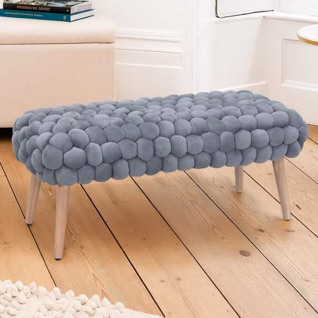 Cushla Bubbly Velvet Large Footstool in Grey