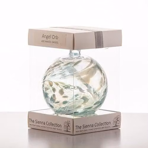 Sienna Glass Archangel Raguel Angel Orb Hanging Glass Ornament in Blue, Diameter: 10 cm – 3