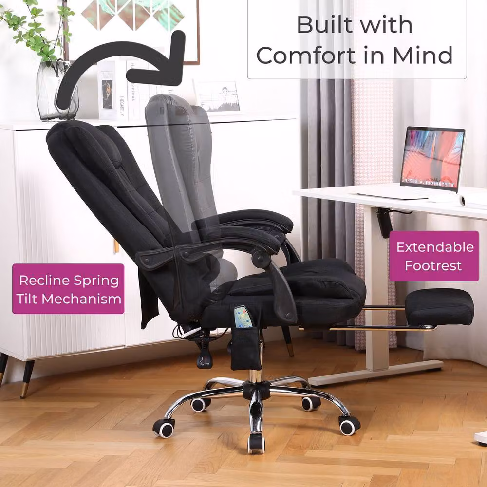 Neo Black Fabric Gaming and Executive Recliner Massage Chair with Footrest and Headrest – 4