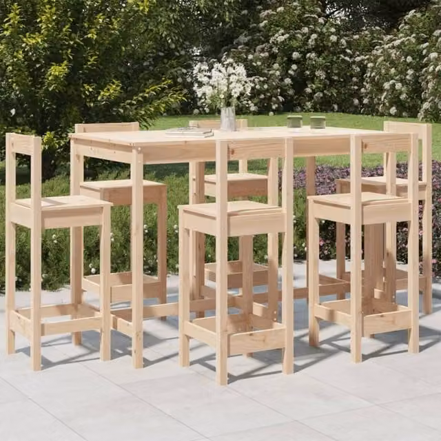 Berkfield Home 7 Piece Rustic Solid Wood Pine Garden Bar Set in Brown