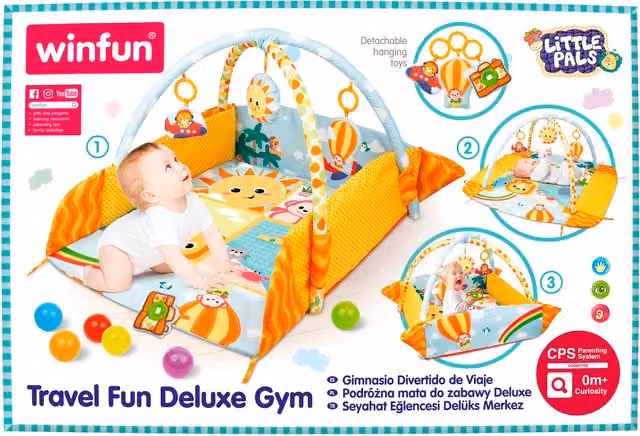 Winfun Travel Fun Gym Deluxe Foldable Sensory Motor Play Gym in Blue, Orange and Multicolour