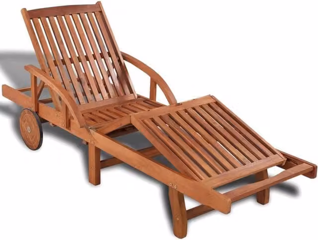 Berkfield Home Brown Solid Acacia Wood Sun Lounger with Adjustable Headrest and Side Tray – 1