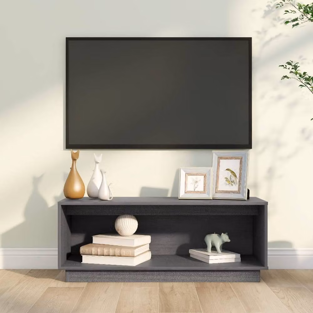 Berkfield Home Grey Rustic Solid Wood Pine TV Cabinet W/D/H: 90 x 35 x 35 cm – 2