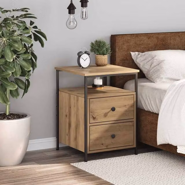 Berkfield Home Modern Artisan Oak Bedside Cabinet in Brown, W/D/H: 44 x 45 x 60 cm