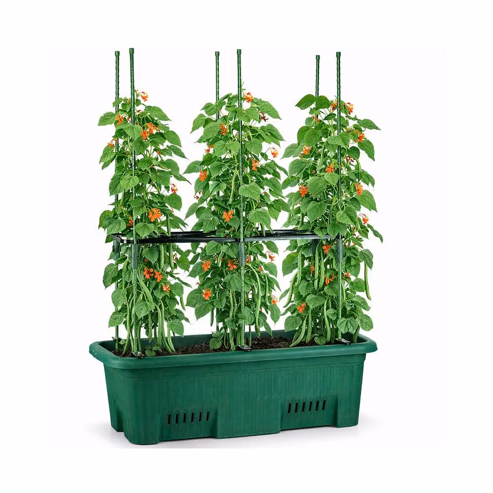 Simpa Green Plastic Trellis Trough Planter Tub with Stakes Kit for Climbers, W/D/H: 70 x 30 x 27 cm – 2