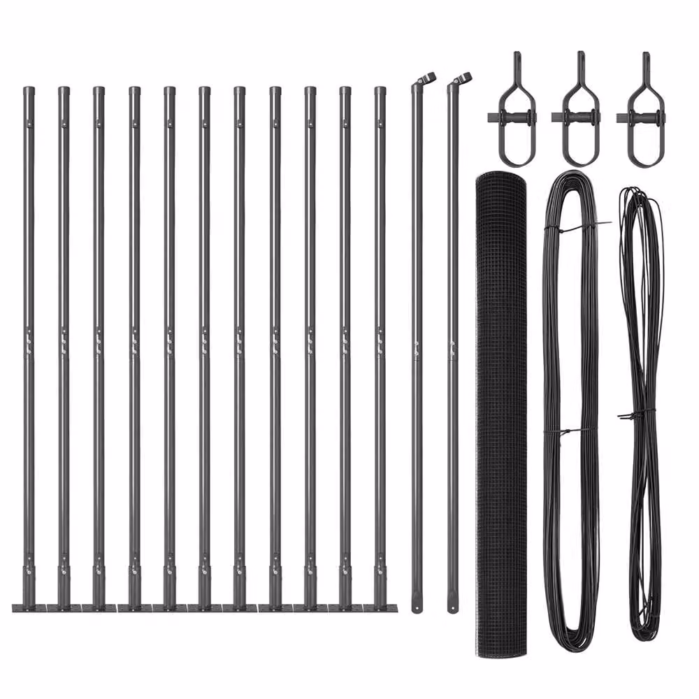 Berkfield Home Round Mesh Fence Post Set of 2 in Grey Metal and PVC – 2