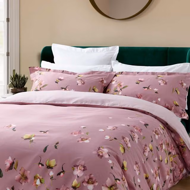 Ted Baker Arboretum Pink Floral Mako Satin Cotton Double Duvet Cover Set, W: 220 cm, H: 140 x 200 cm
