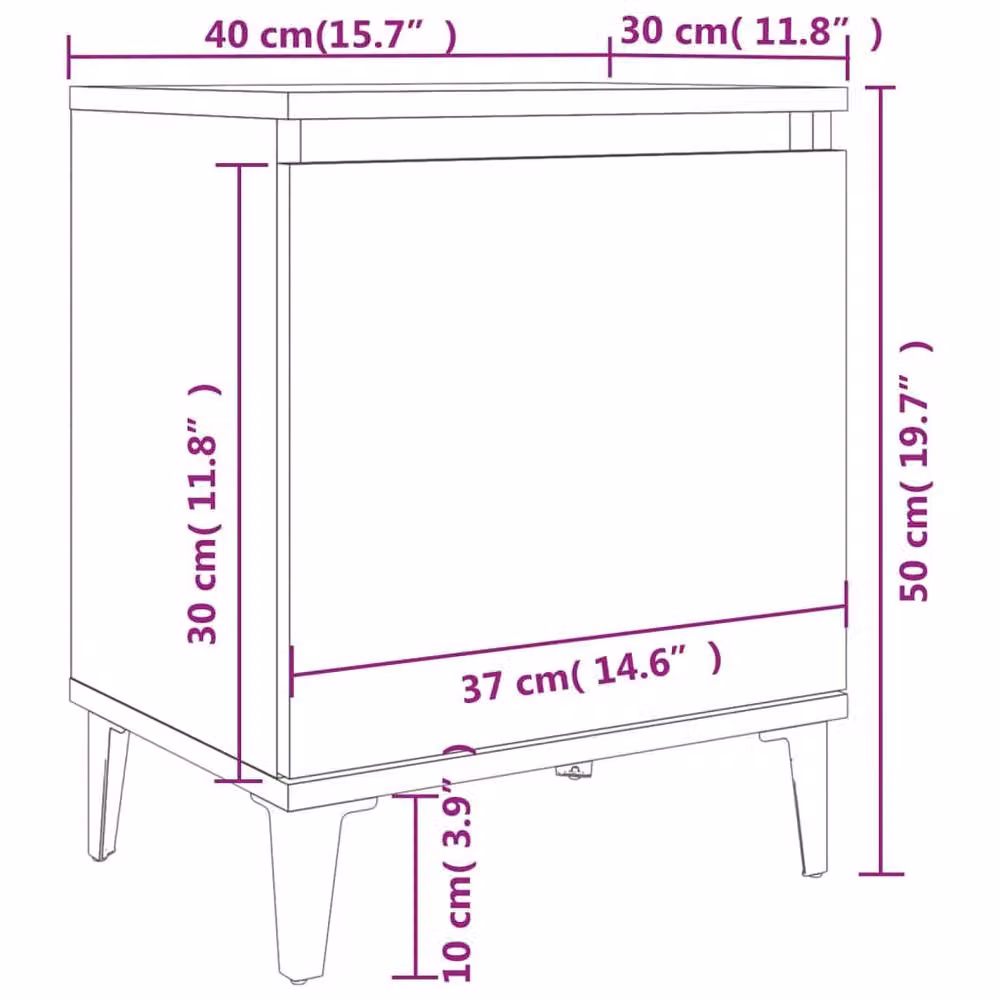 Berkfield Home Set of 2 Sturdy Bedside Cabinets with Metal Legs in Smoked Oak Brown, W: 40 cm, D: 30 cm, H: 50 cm – 5
