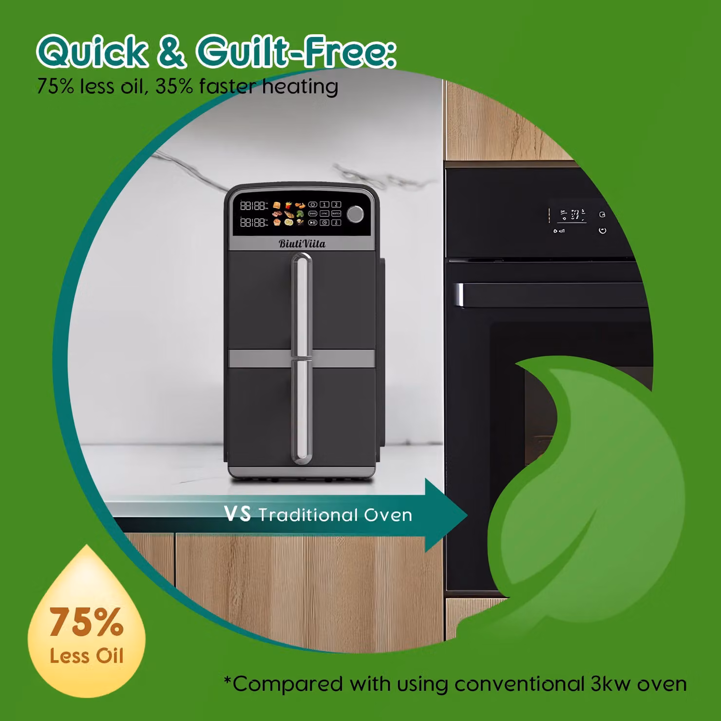 BiutiViita 10L Double Stack Air Fryer with Dual Zone Baskets in Black – 3
