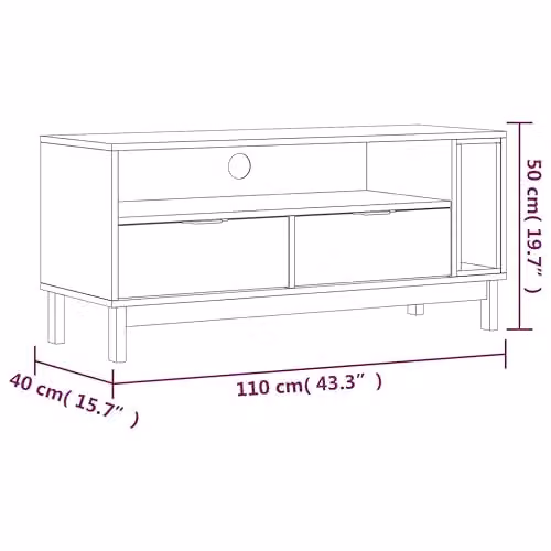 vidaXL FLAM TV Cabinet in Brown Solid Pine Wood, W/D/H: 110 x 40 x 50 cm – 3