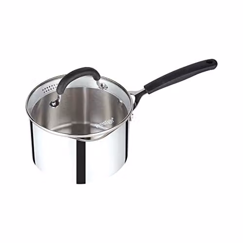 Prestige Made To Last Stainless Steel Saucepan with Straining Glass Lid, Silver, Diameter: 20 cm – 1