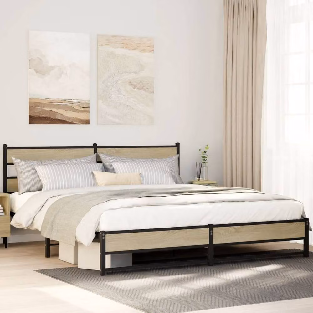 Berkfield Home Metal Bed Frame in Sonoma Oak and Black, W/D/H: 180 x 200 cm Super King – 2