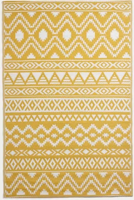 Homescapes Anna Aztec Luxury Outdoor Rug, Yellow and White, W: 180 cm, D: 270 cm