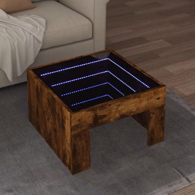 Berkfield Home Infinity LED Coffee Table in Smoked Oak Brown, W/D/H: 50 x 50 x 30 cm