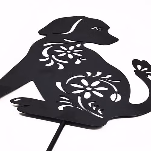 Nicoman Metal Dog Garden Silhouette Ornament with Floral Pattern, Black – 3
