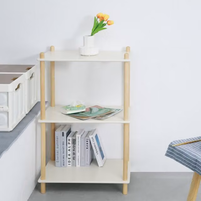HMD Furniture Birch Wood Book Shelf in White and Natural, H 97 x W 60 x D 30 cm