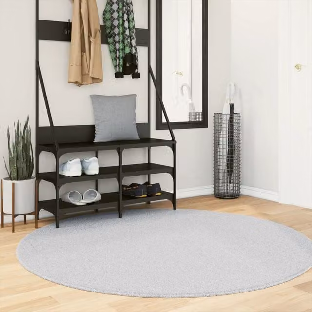 Berkfield Home HUARTE Round Grey Short Pile Washable Polyester Rug, Diameter: 160 cm – 1