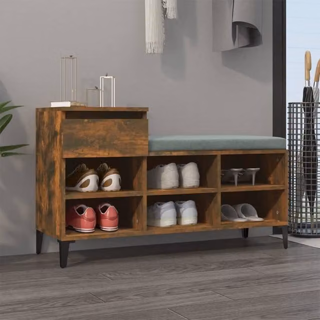 Berkfield Home Smoked Oak Shoe Cabinet in Brown, W/D/H: 102 x 36 x 60 cm