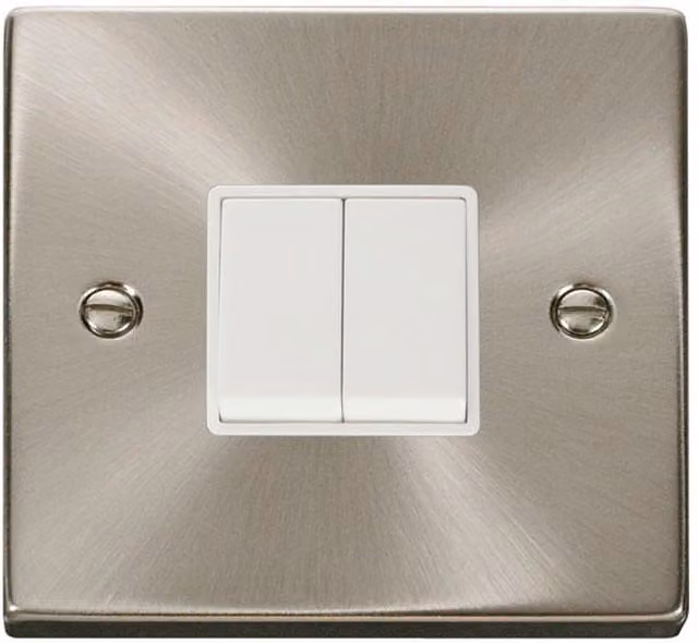 SE HOME Satin Brushed Chrome 10A 2 Gang 2 Way Surface Mount Light Switch in White