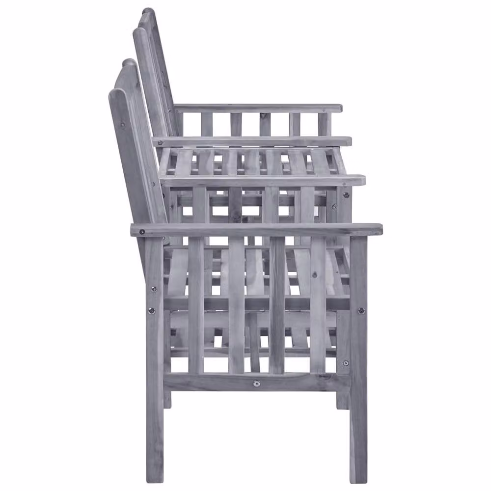 Berkfield Home Grey Solid Acacia Wood Garden Chairs with Tea Table, W/D/H: 159 x 61 x 92 cm – 2