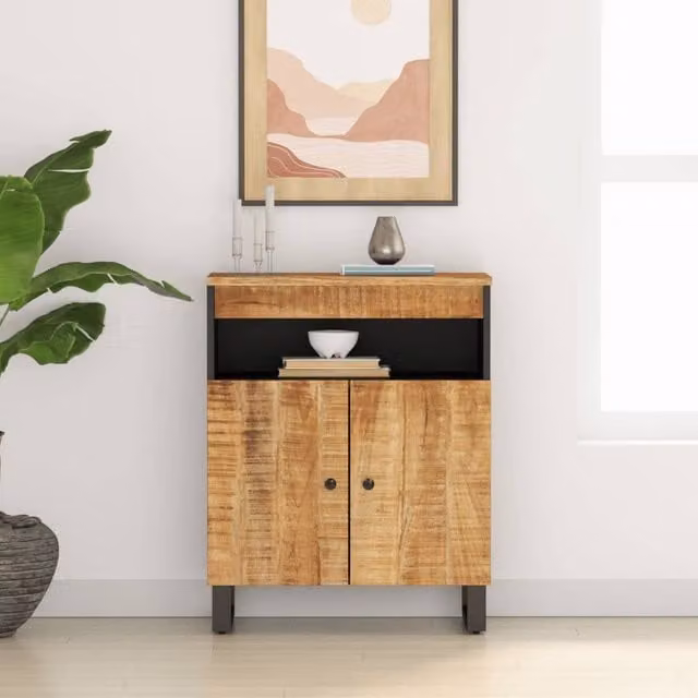 Berkfield Home Solid Mango Wood Sideboard with 2 Doors in Brown, W/D/H: 60 x 33 x 75 cm