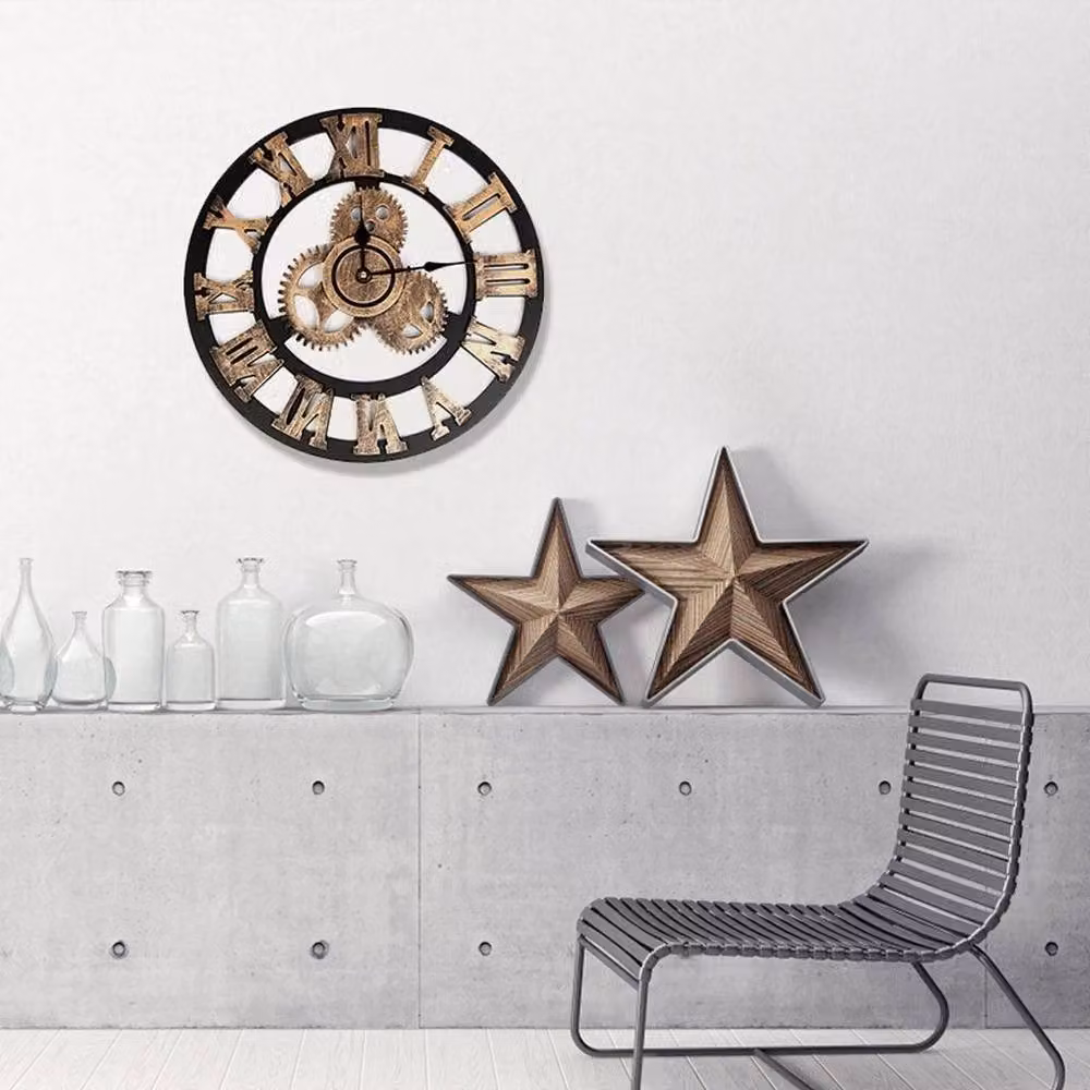 FLAVORA Gold Vintage Round Metal Wall Clock with Silent Analog Movement, Diameter: 50 cm – 5