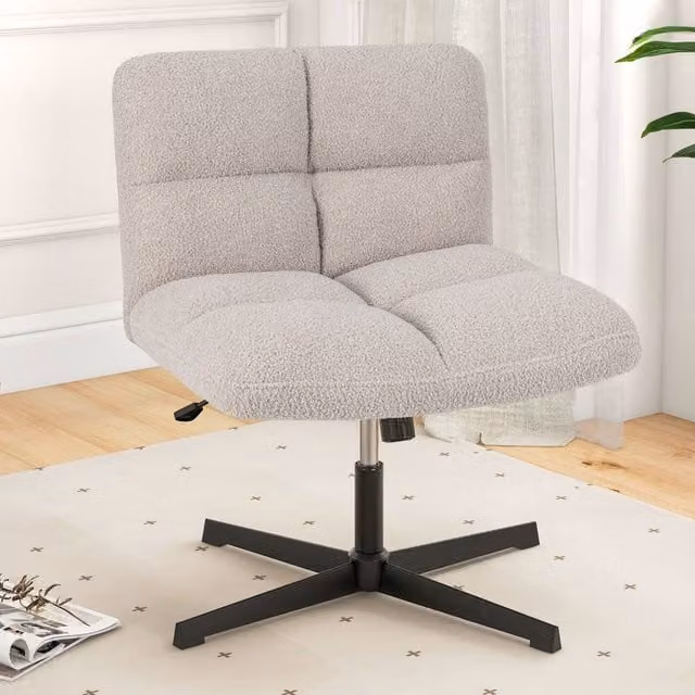Costway Grey Bouclé Fabric Armless Swivel Task Chair for Home Office and Vanity
