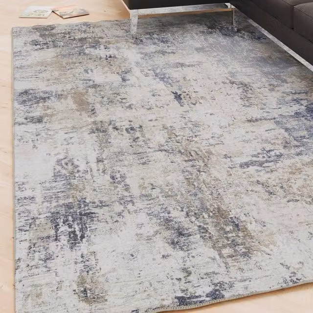 Kukoon Blue and White Abstract Soft Chenille Washable Living Room Area Rug, W: 80 cm, L: 300 cm – 1