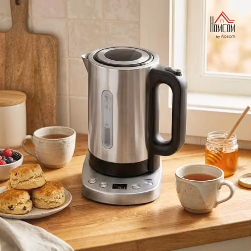 HOMCOM 1.7L Electric Kettle with Temperature Control and Keep Warm Function, Silver – 2