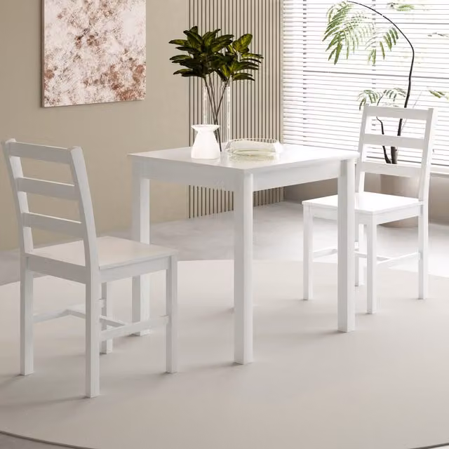 Comfy Living Modern Square Wooden Dining Table and Chairs Set in White and Grey, W/D/H: 75 x 75 x 75 cm
