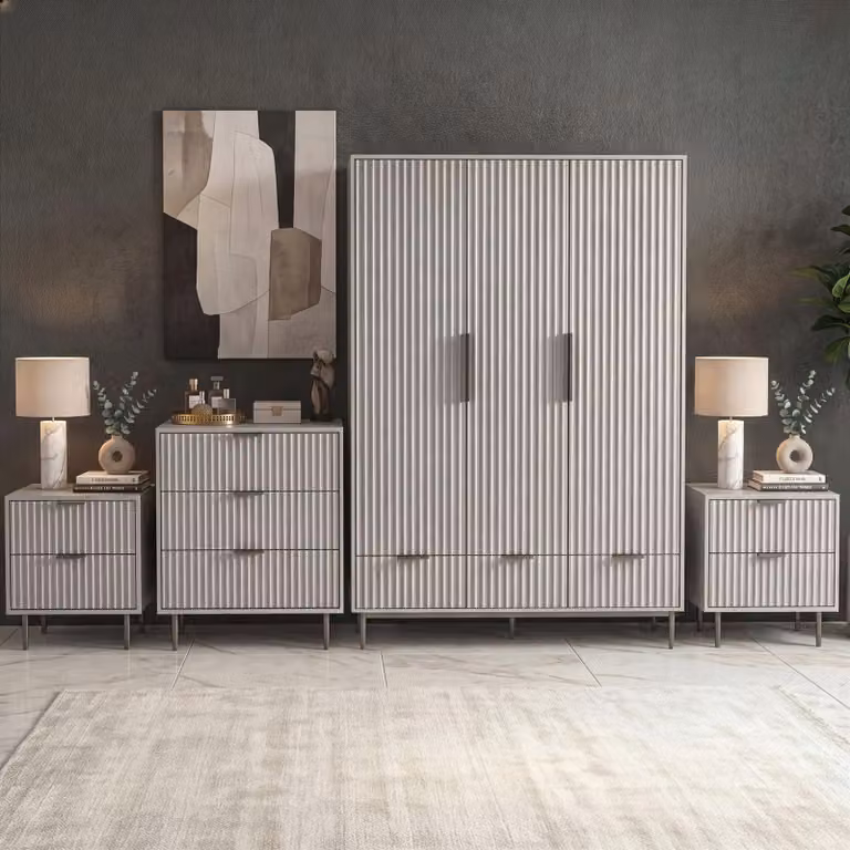 DHS Flutrina 4 Piece Grey Painted Bedroom Furniture Set