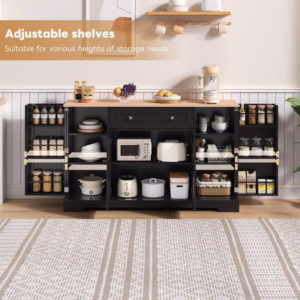 Matteo Modern Black Matt Kitchen Sideboard with Soft Close Drawers and Shelves, Width: 138 cm – 3