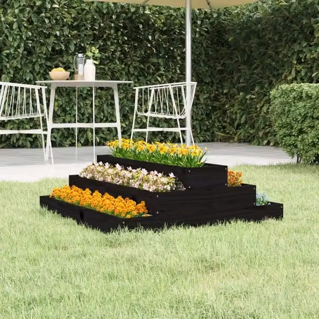 Berkfield Home Black Wooden Raised Bed Planter, W: 80 cm, D: 80 cm, H: 27 cm – 1