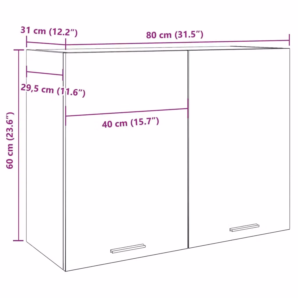 Berkfield Home Lyon Artisan Oak Hanging Kitchen Wall Unit, Brown, W: 80 cm, D: 31 cm, H: 60 cm – 3