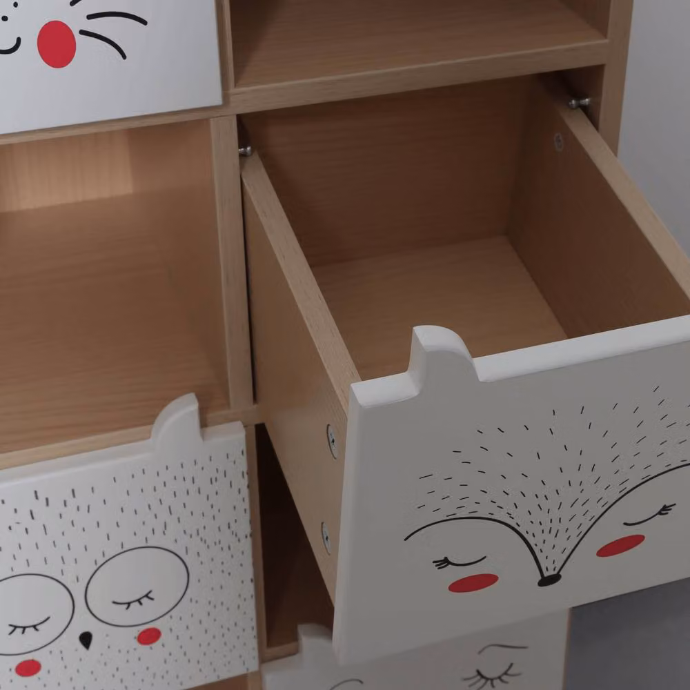 Home Source Milo Kids Bedroom Cube Bookcase and Storage Cabinet with 8 Cubes and 4 Drawers in White and Multicolour – 2