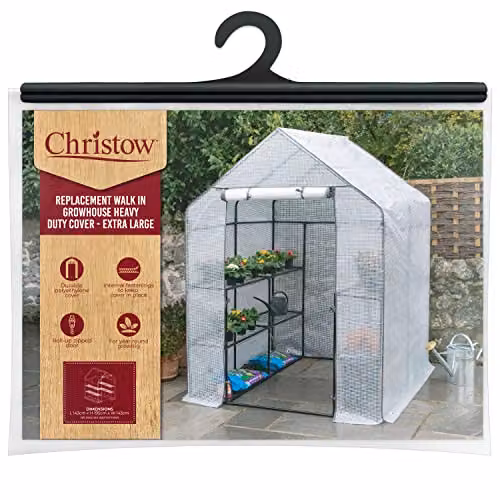 Christow Transparent PVC Replacement Cover for 8 Shelf Walk-In Greenhouse, W/D/H: 195 x 143 x 143 cm
