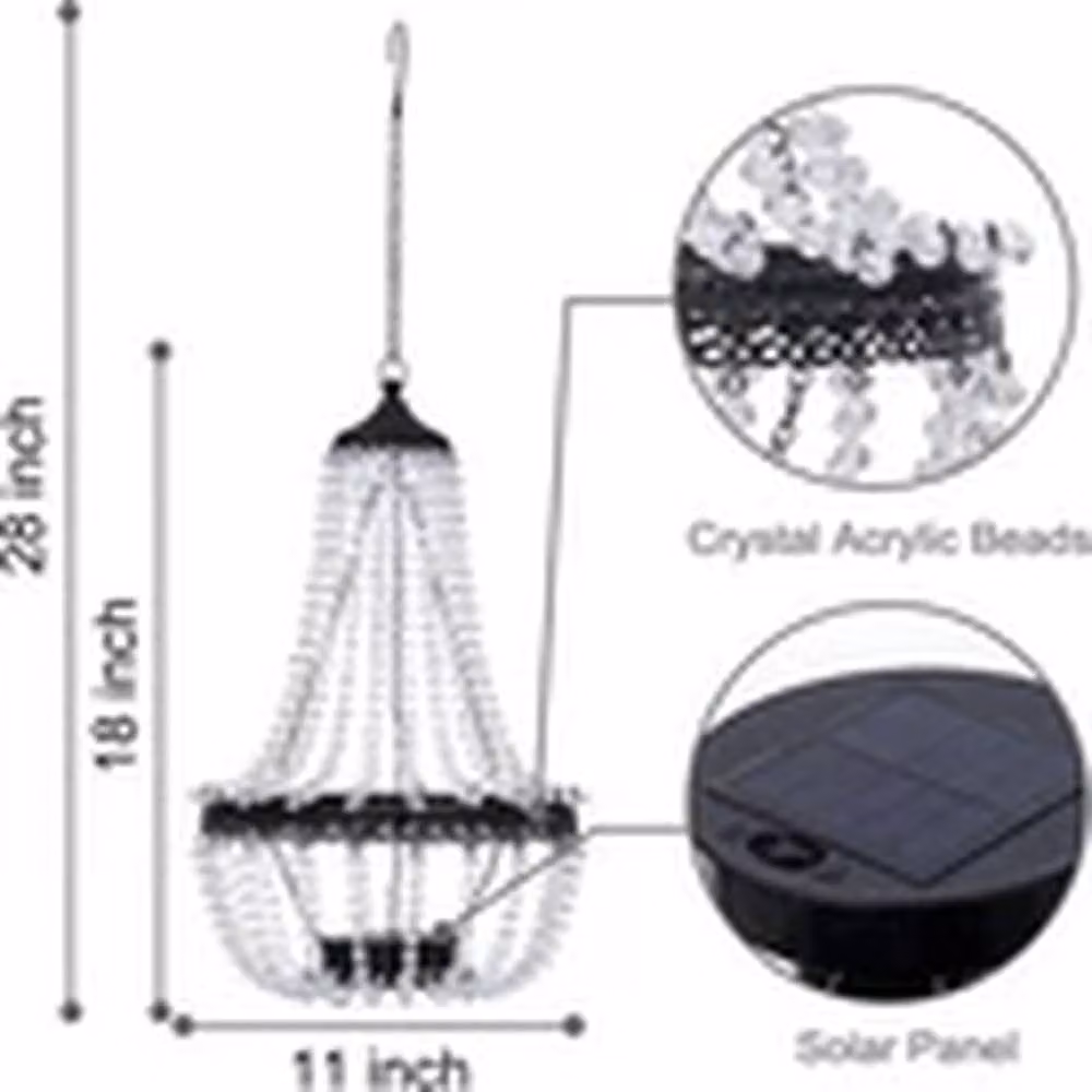 EONLION Solar Powered LED Acrylic Crystal Chandelier Outdoor Garden Light in Black – 2