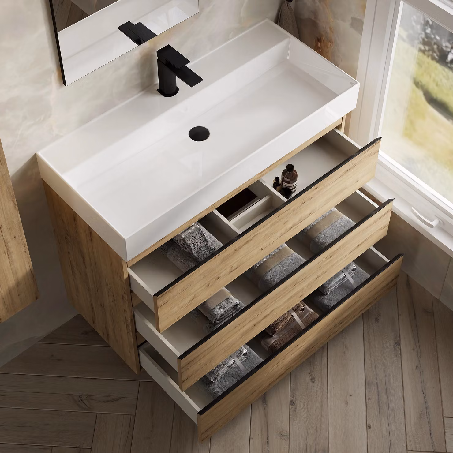 Banyetti Vatilla 1000mm Floorstanding Bathroom Vanity with Veneto 1 Basin in Ostippo Light Oak – 2