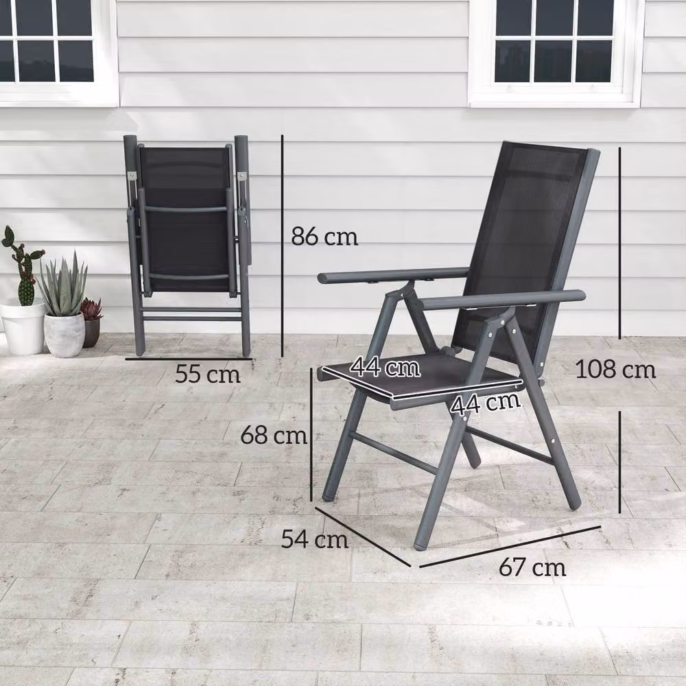 STILVORA Set of 2 Grey Metal and Aluminium Folding Garden Chairs with Armrests – 5