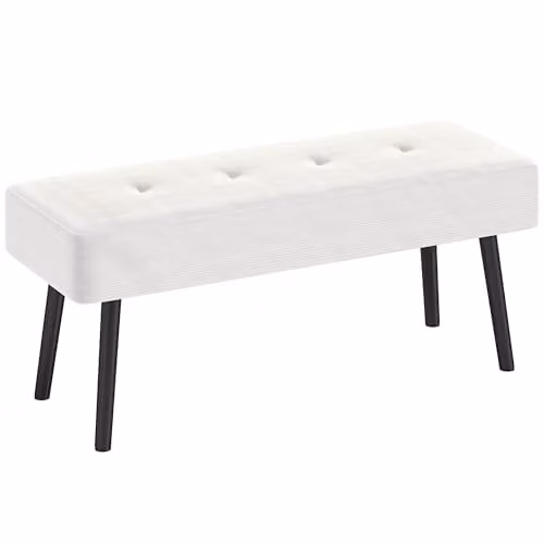 HOMCOM Corduroy End of Bed Bench in Cream White/Beige, W: 120 cm, D: 45 cm, H: 45 cm – 1