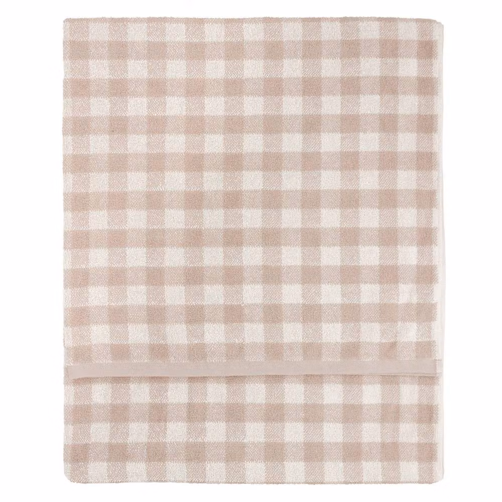 Yard Barton Fluffy Gingham Check 100% Cotton Bath Sheet in Beige – 2