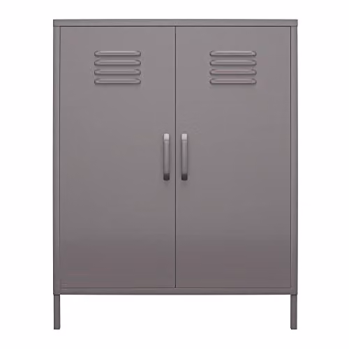 DHP Furniture Bradford Grey Metal 2 Door Storage Cabinet H 101.5 x W 80.0 x D 40.0 cm