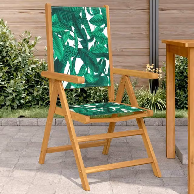 Berkfield Home Set of 2 Acacia Wood Garden Chairs with Green Floral Fabric Cushions
