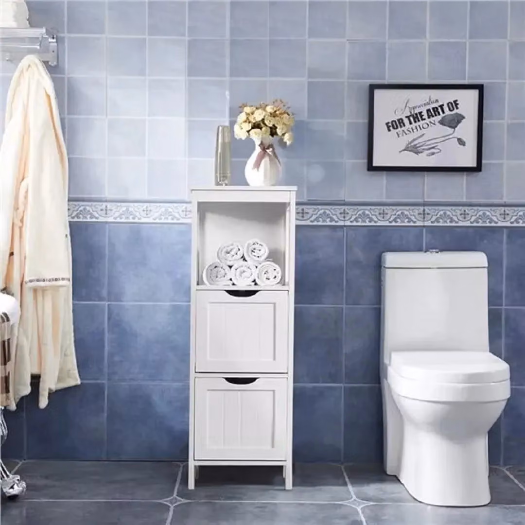 EONLION Slim Bathroom Floor Cabinet with 2 Drawers and 1 Shelf in White – 2