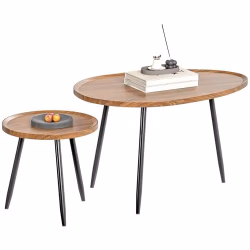 HOMCOM Nesting Coffee Table Set of 2 in Chestnut Wood Effect with Round Tops